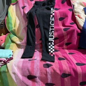 Justice Black Leggings with Pink Checker Logo